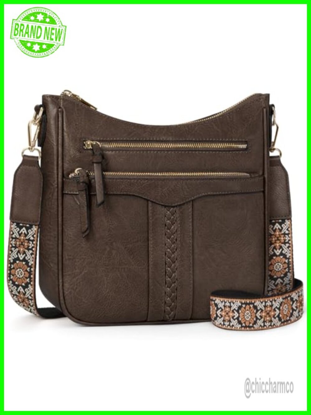PU Leather Crossbody Bag 7 Pockets Adjustable Strap Women's Purse